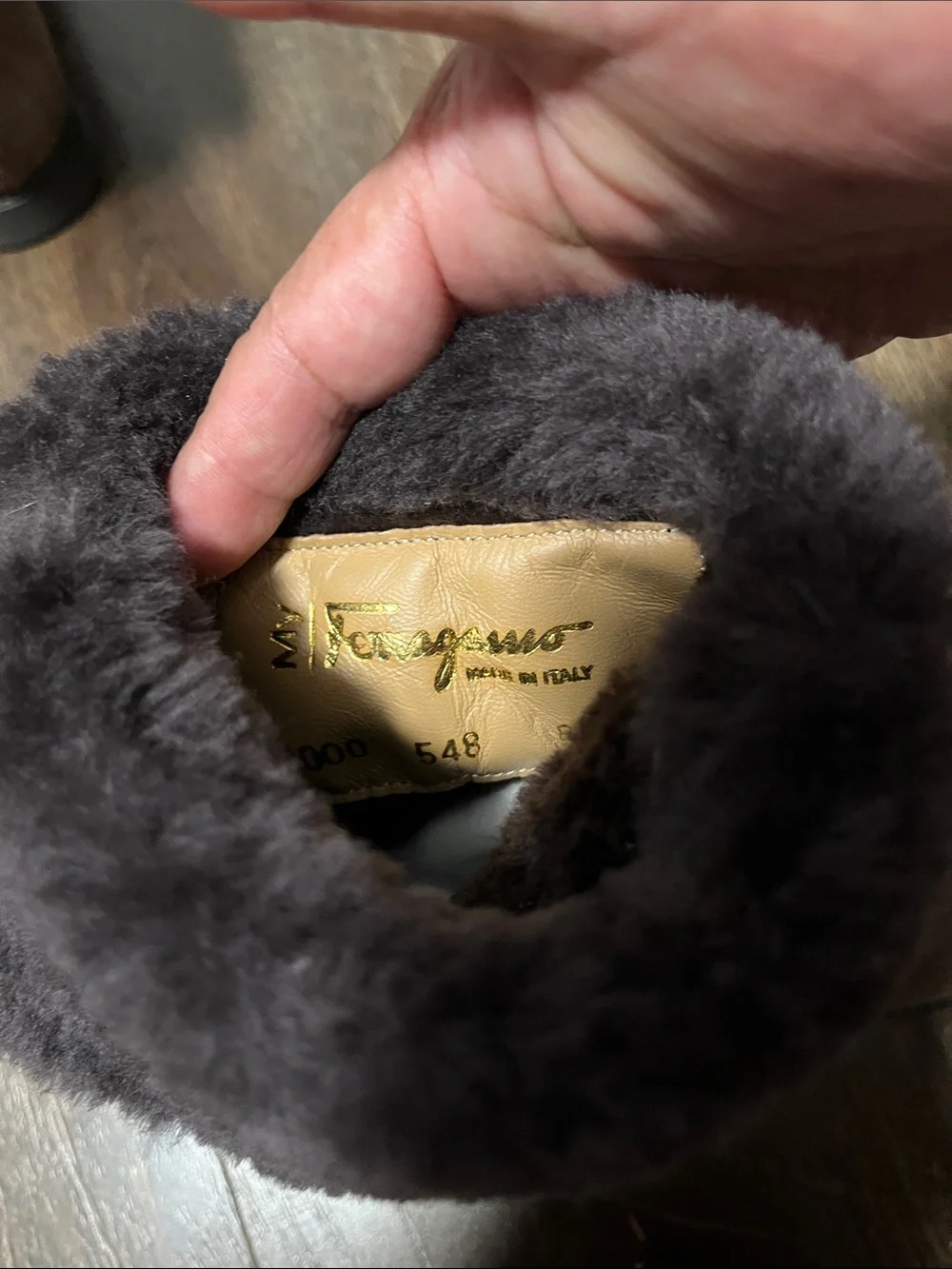Salvatore Ferragamo Women’s snow  Brown Suede Faux-Fur Cuff Ankle Boots